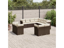 Vidaxl 11 Pcs Conjunto Sofás De Jardim C/ Almofadões Vime Pe Castanho