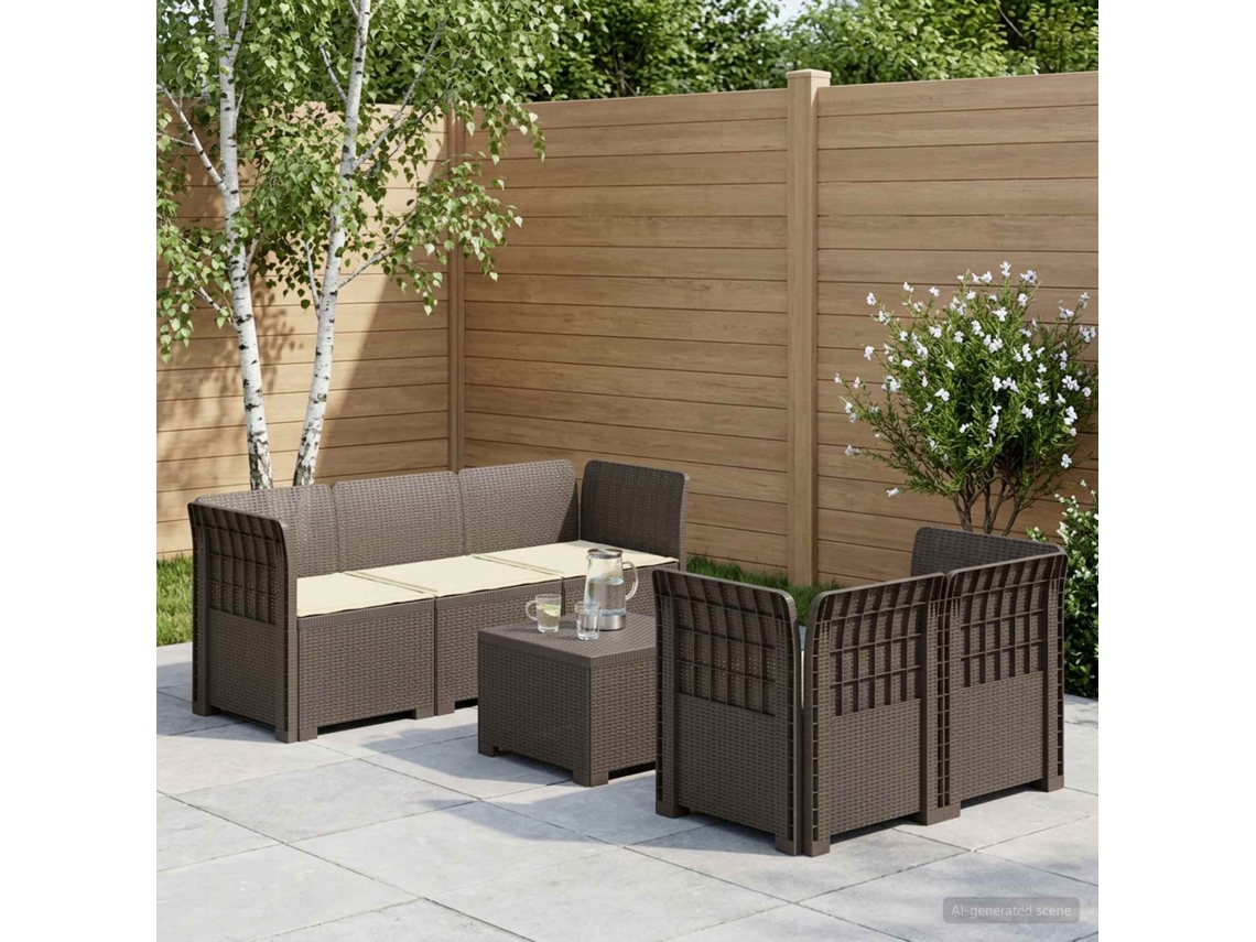 Vidaxl Sofá De Jardim De 5 Pessoas Com Almofadas Visual De Rattan Pp