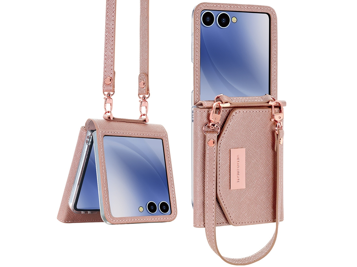 Capa Chrui Para Samsung Galaxy Z Flip7, Resistente A Impactos, Com Carteira E Alça De Pulso (compatível, Ouro Rosa)