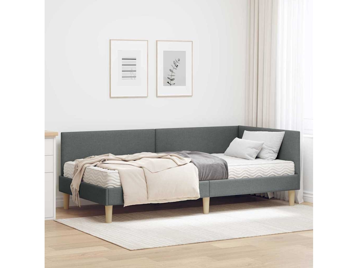Vidaxl Estrutura De Cama De Canto Com Colchão 2 Pcs Cinzeto Tecido