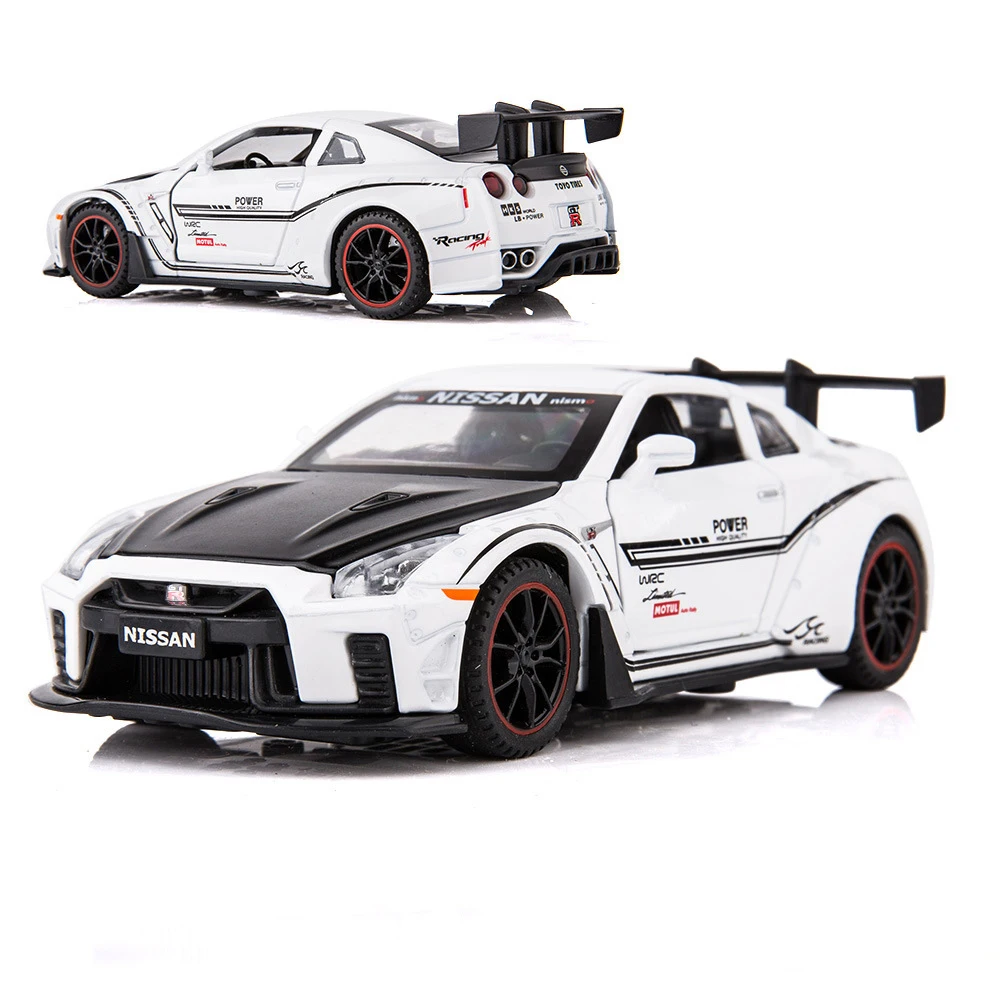 (r35 Branco) Escala 1:32 - Miniatura De Carro Esportivo, Modelo De Carro Fundido, Com Funções De Som E Luz.