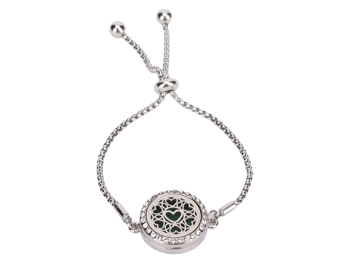 Pulsera Difusora De Aromaterapia Ajustable De Acero Inoxidable Con Diseño Hueco Y Corazones