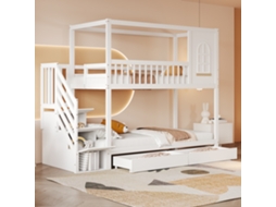 Cama Alta Infantil 90x200 Cm, Branca, Secretária, Roupeiro, Multifuncional