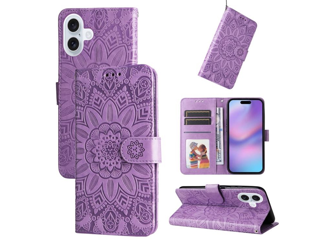 Capa De Couro Para Iphone 17 - Estampa De Girassol Em Relevo