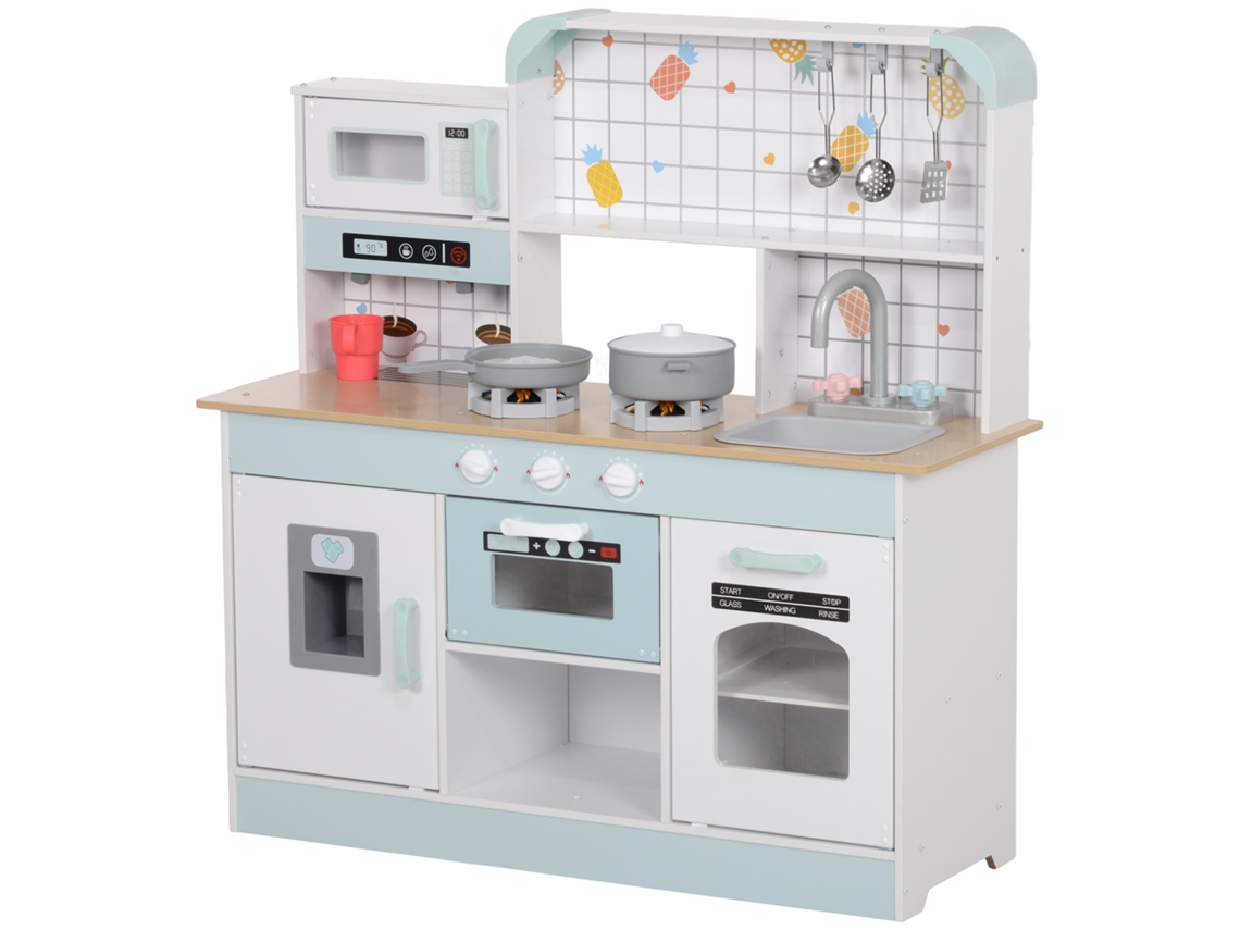 Cozinha De Brinquedo Infantil Com Som, Fogão, Torneira, Pia, Micro-ondas, Cafeteira, Máquina De Gelo E Acessórios De - Branca