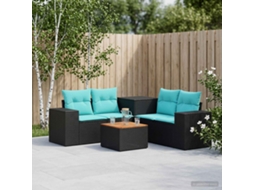 Vidaxl Conjunto De Sofás 6 Unid. Preto E Azul Rattan Poliéster E Aço