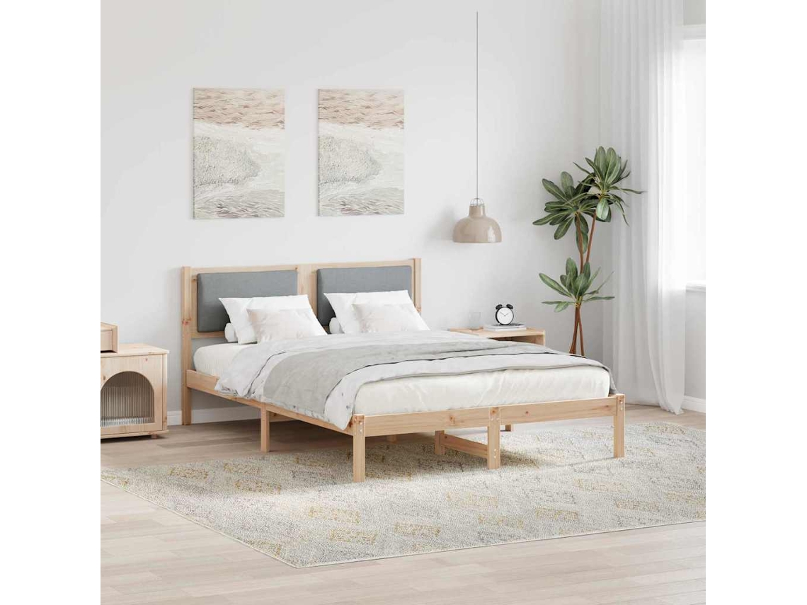 Vidaxl Estrutura Da Cama Com Cabeceira Cinzento-claro 140 X 190 Cm