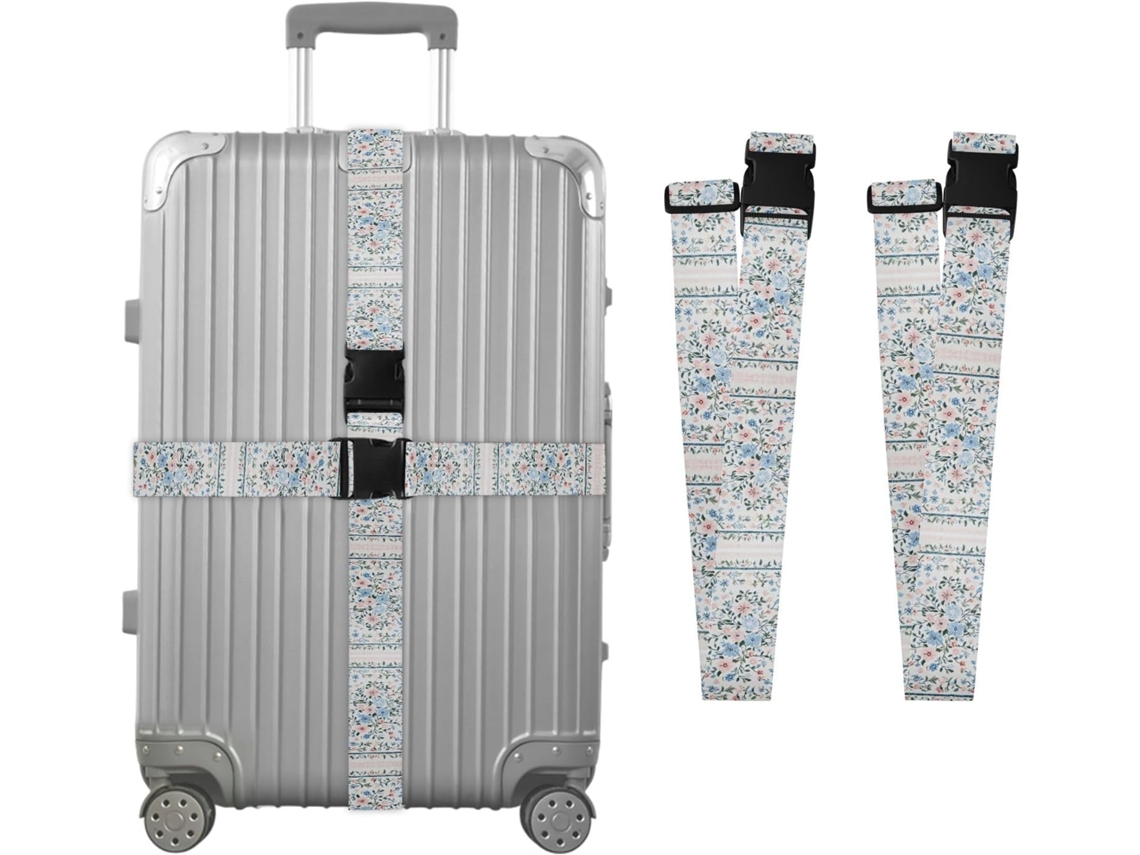 Conjunto De 2 Cintas Bagagem Personalizadas Com Estampa Floral Em Tons Pastel, Com Fivelas Ajustáveis Para Organização
