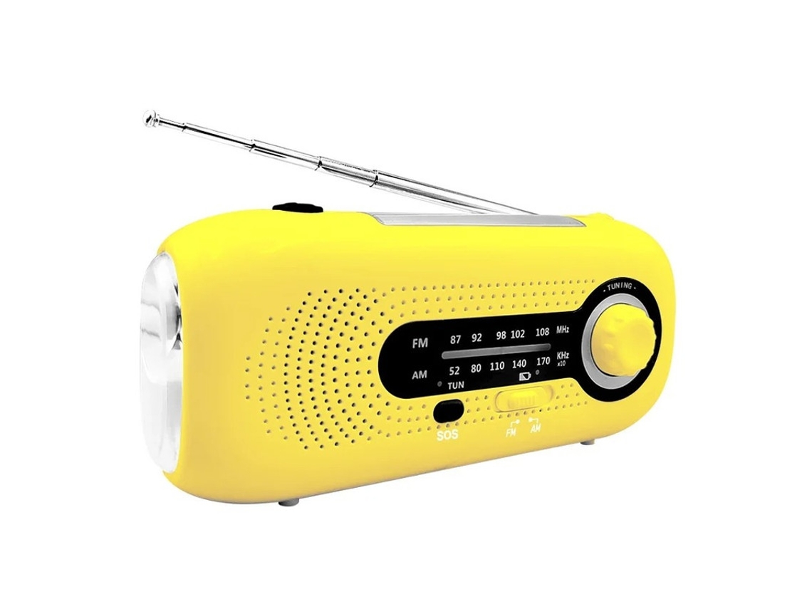Rádio solar multifuncional de emergência 2000mAh com manivela e lanterna BESTVITE (amarelo)