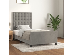 Cama com Estrado e Cabeceira Veludo Cinzento (100x200 cm)