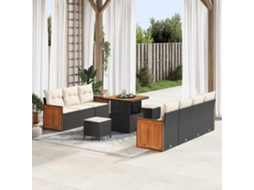 Vidaxl Conjunto De Sofá De Jardim Com Almofada 10 Pcs Preto E Creme