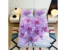 Conjunto de Cama com Estampa 3d Orquídeas R Microfibra Fronha 200x25cm