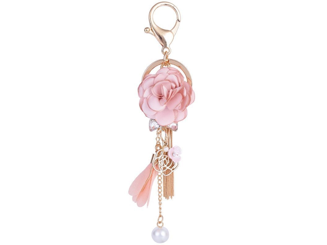 2026 llavero de Perlas Falsas com Floco Floral Linjou para Carro Bolsa Carteras Cor Rosa