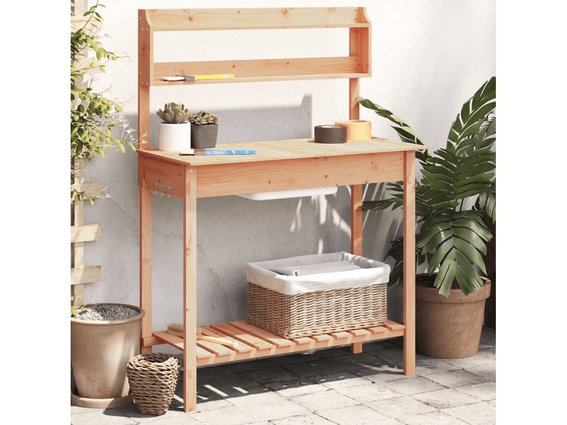 Vidaxl Mesa De Cultivo Com Pia 147,5x44x139,5 Cm Abeto Maciço Castanho