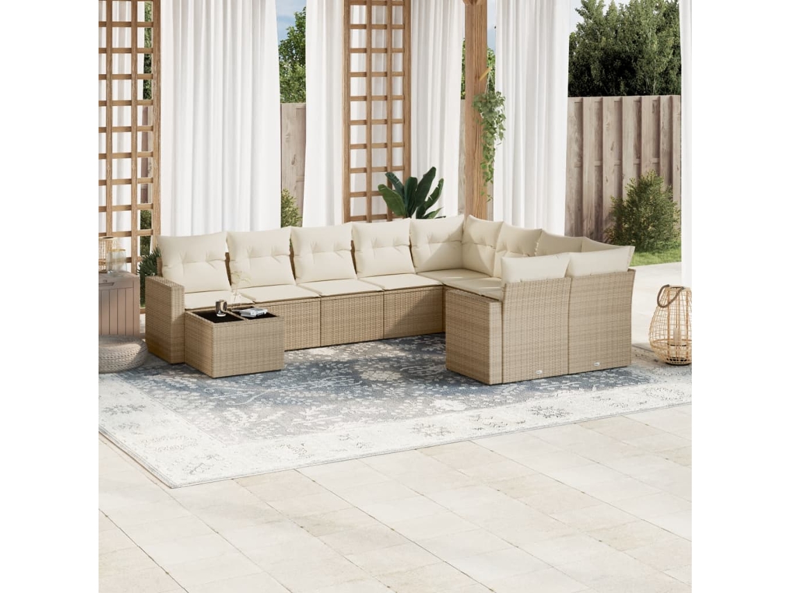 Vidaxl 10 Pcs Conjunto De Sofás P/ Jardim Com Almofadões Vime Pe Bege