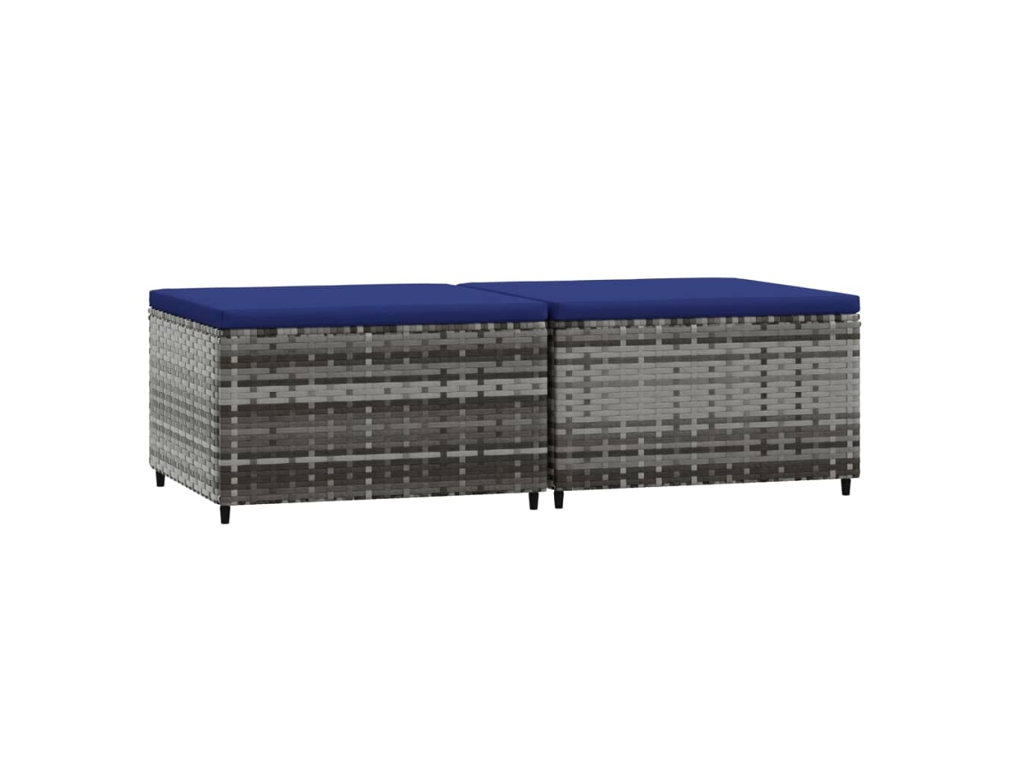 Maison Exclusive - Apoios De Pés Para Jardim Com Almofadões 2 Pcs Vime Pe Cinzento