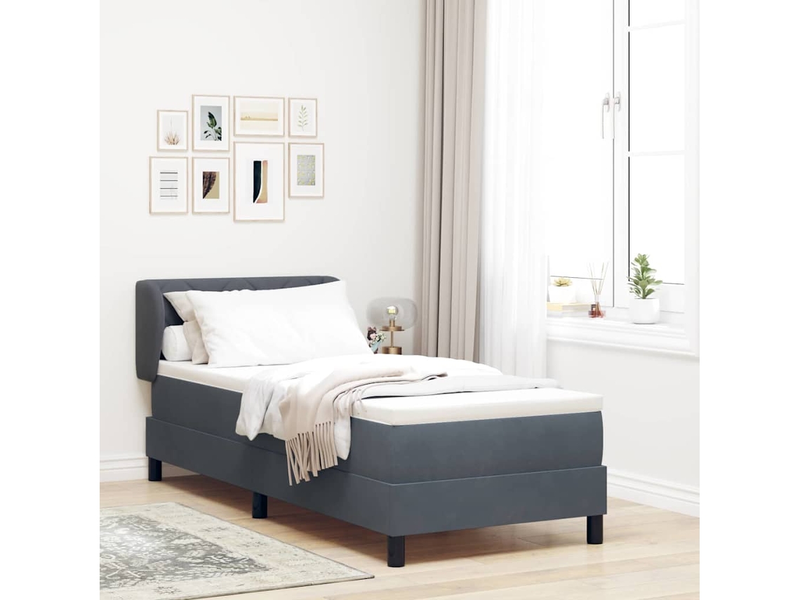 Vidaxl Cama Box Com Cabeceira Cinzento Escuro 80 X 200 Cm Veludo