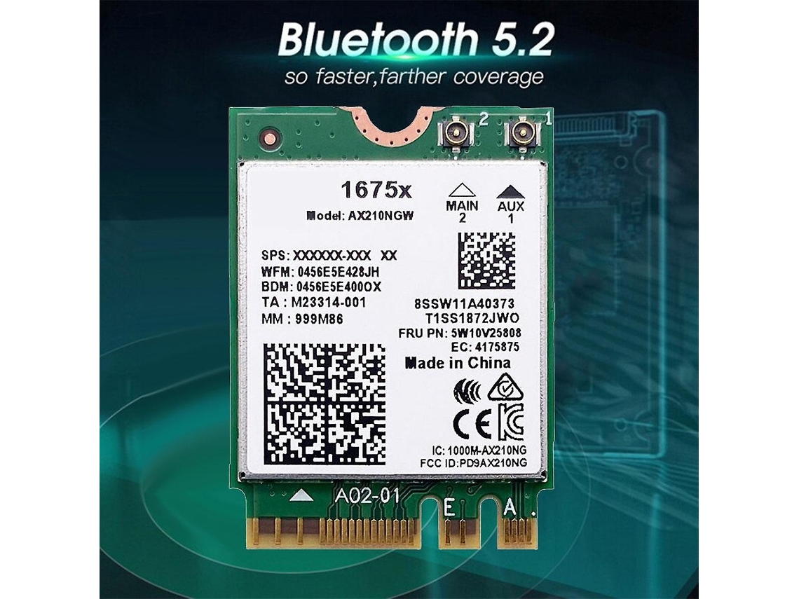 Lurelia Placa Wi-fi 6e Ax210ngw M.2 Ngff 5374 Mbps Bluetooth 5.2 Com Antenas 2x8 Dbi