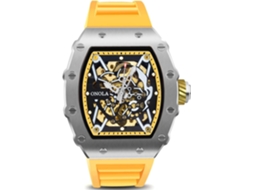Lurelia Relógio Mecânico Masculino, Automático, Pele, Silicone, Prata, Amarelo