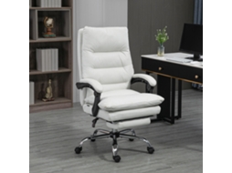 Cadeira De Escritório Com Função Massagem, Encosto Inclinável 135°, Altura Ajustável, Suporta 12 Kg, Couro Sintético 65x72x19-117cm, Cor Branco Cr