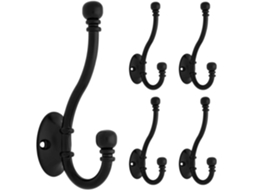 Conjunto De 5 Peças De Ganchos Para Casacos E Chapéus, Preto Fosco, Para Montagem Na Parede.