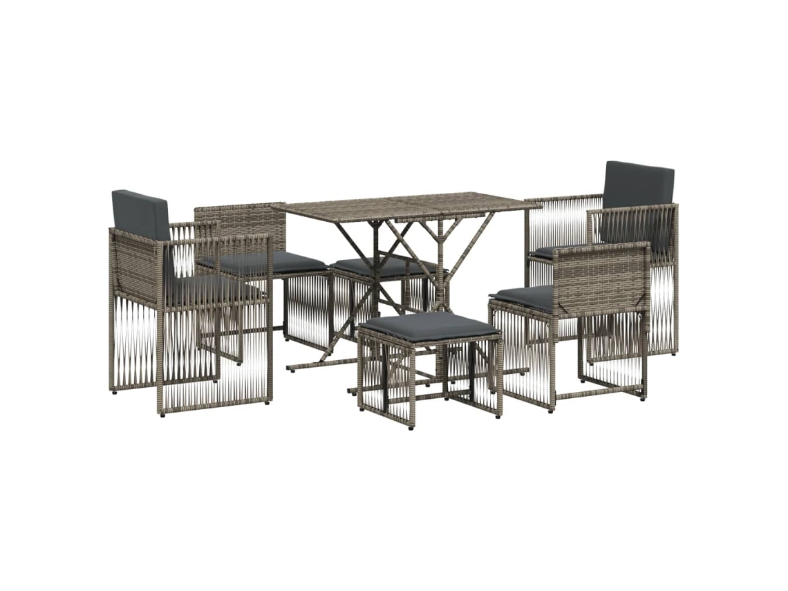 Conjunto de 7 Jantar para Jardim com Almofadões Vime Pe Cinza MAISON EXCLUSIVE
