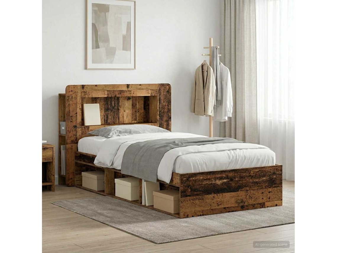 Vidaxl Estrutura de Cama com Armazenamento Madeira Antiga 90 X 200 Cm