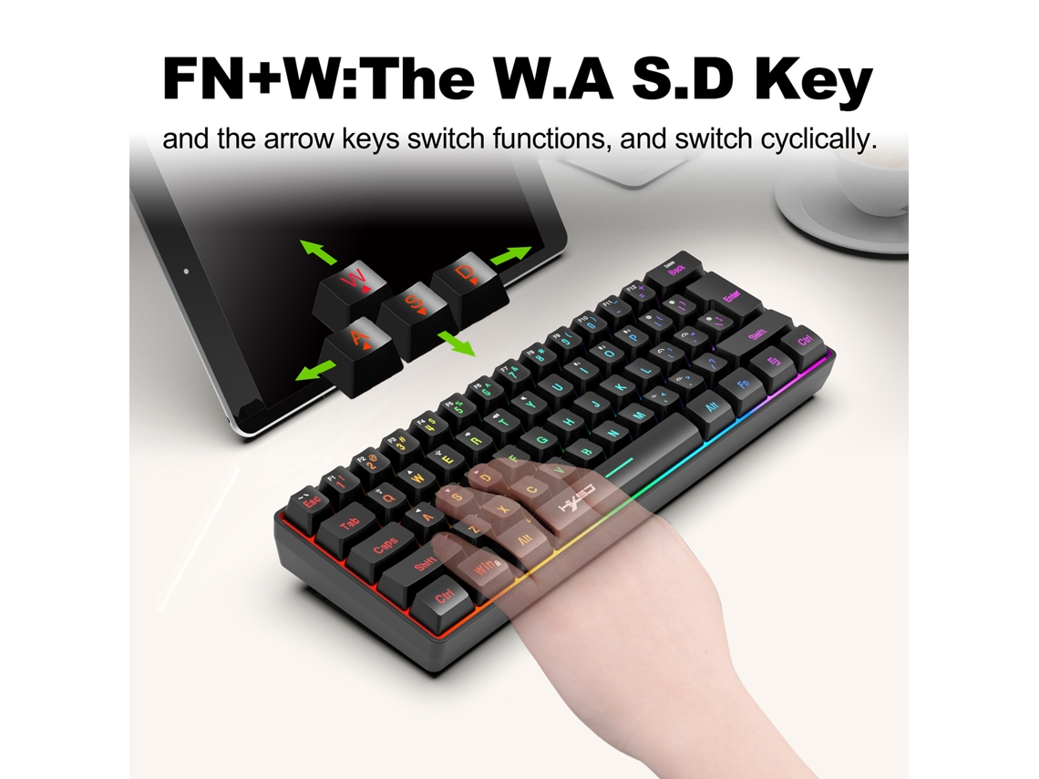 Teclado Gamer De Membrana Rgb Com 61 Teclas Sem Fio Trimodo Hxsj L500