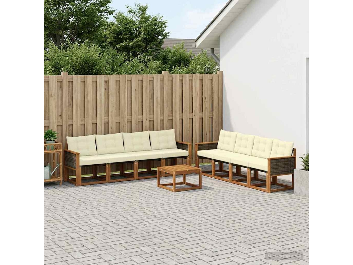 Vidaxl Conjunto De Sofás Para Exterior 9 Unid. Natural E Creme