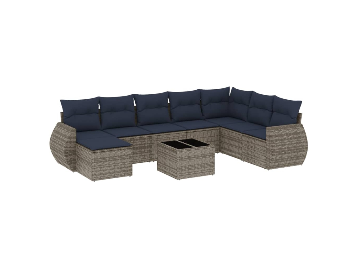 Conjunto de Sofá de Jardim, 9 Peças, Almofadas, Rattan Cinza MAISON EXCLUSIVE