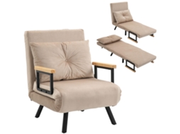Poltrona/cama 3 em 1 com encosto ajustável, tecido aveludado bege S/MARCA