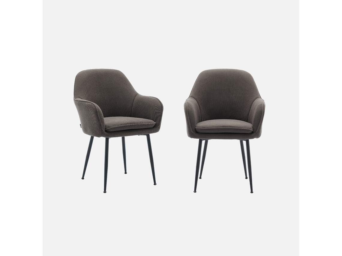 Poltronas Em Veludo Canelado Com Pés Em Metal, Set De 2, Cinza Escuro
