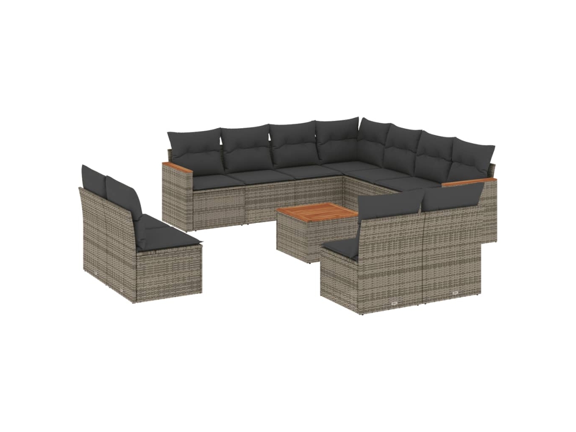 Conjunto de 12 Sofás Jardim com Almofadões Vime Pe Cinzento MAISON EXCLUSIVE