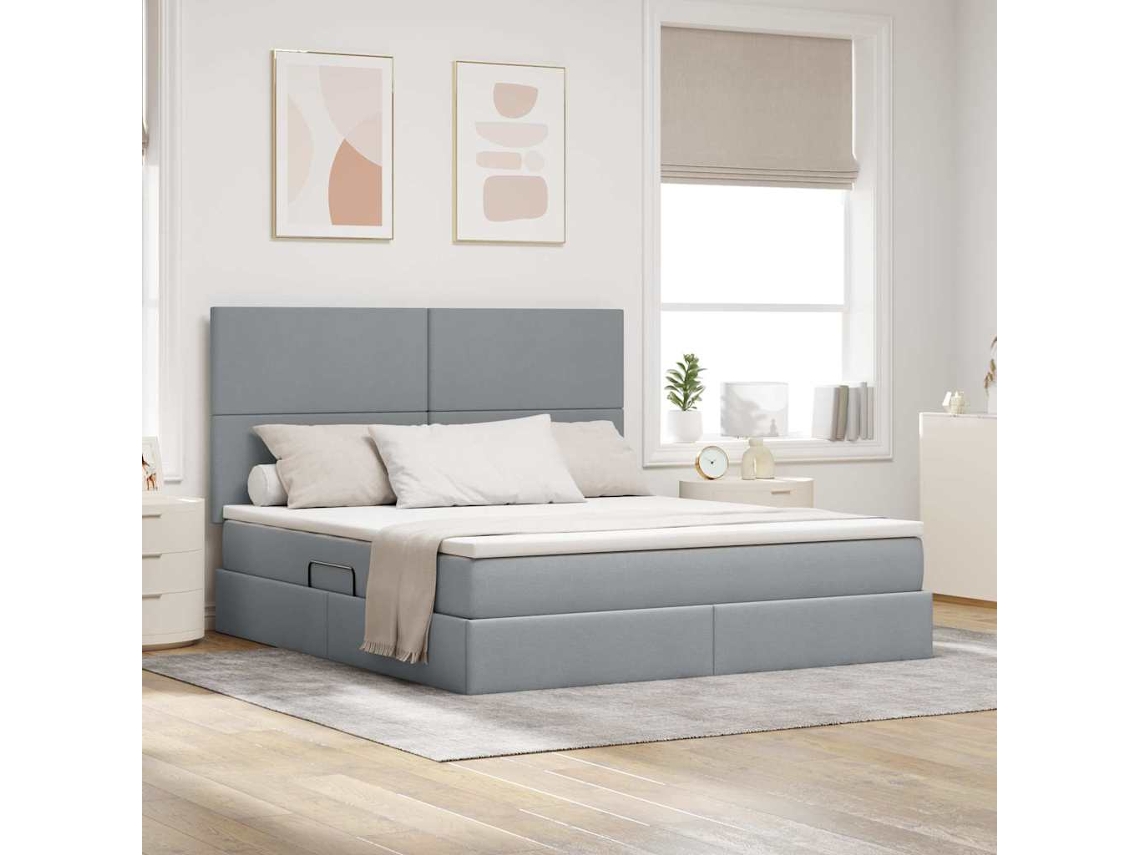 Vidaxl Cama com Arrumação e Colchão Cinzento claro 160 X 200 Cm Tecido