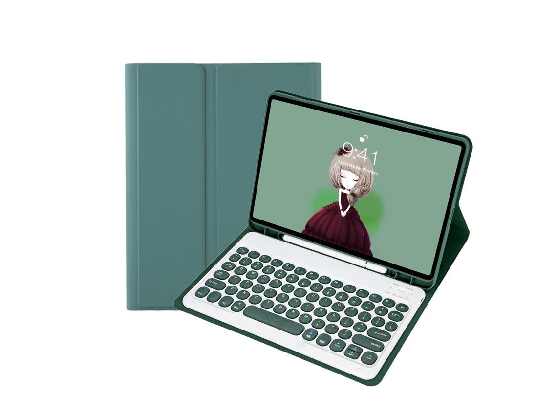 Capa Com Teclado Bluetooth Para Samsung Galaxy Tab S10 Lite De 10.9 Polegadas Sm X400/x406, Teclas Redondas, Verde Escuro Gertiz