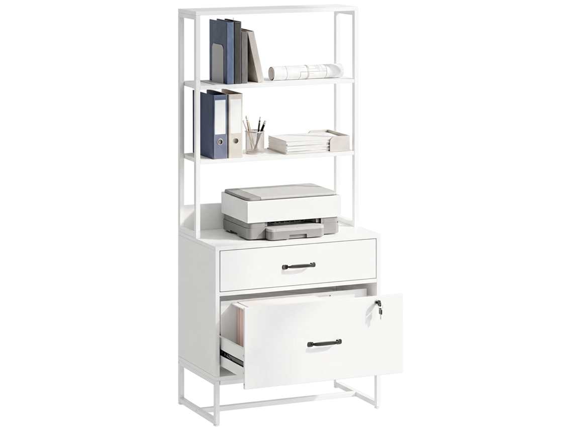 Arquivador Com Prateleiras Melamina De Madeira E Metal Cor Branco 70x40x157 Cm Homcom