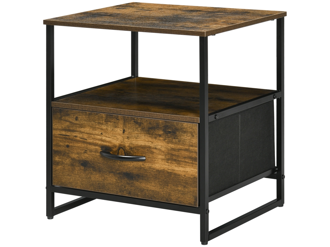 Mesa De Cabeceira Com 1 Gaveta De Tecido Dobrável E Prateleira Aberta Auxiliar Para Escritório Dormitório Estilo Industrial Anti-tombo 45x40x50,5cm