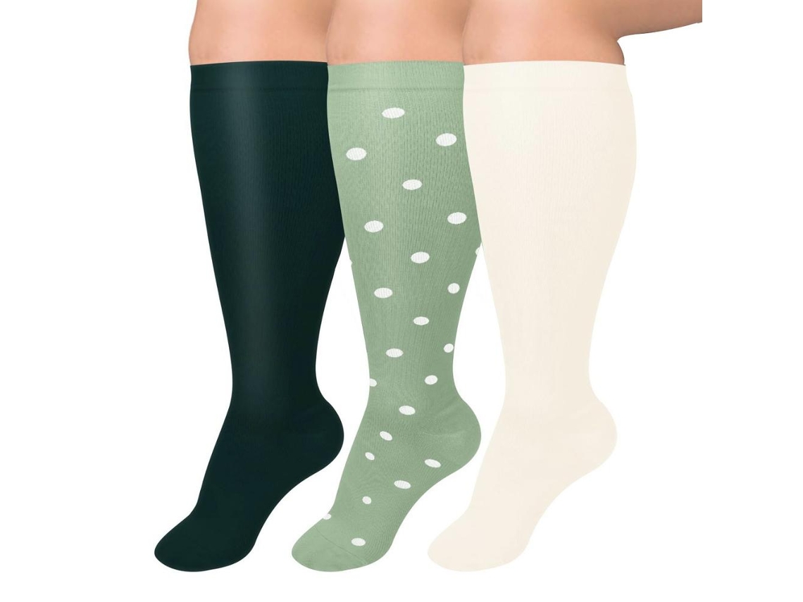 Nvzi 3 Pares De Meias De Compressão Tamanho 3xl Plus Size Para Mulheres E Homens, Meias Até O Joelho Para Melhorar A Circulação, Viagens