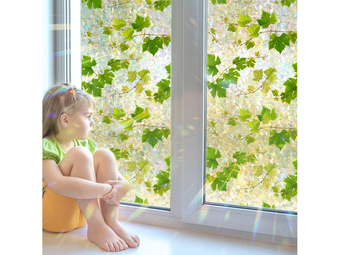Adesivos De Janela Com Estampa Planta Verde, Película Anti, Espionagem Com Efeito Arco, Íris