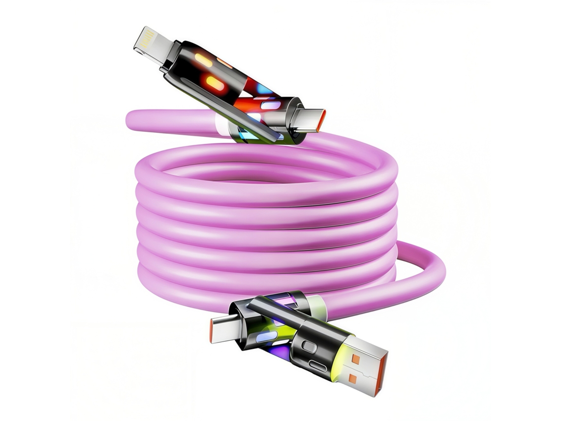 Cabo De Carregamento Rápido 4 Em 1 Com 240w E 200 Cm, Compatível Com Iphone 17/16/15/14, Macbook, Ipad Rosa Panoona