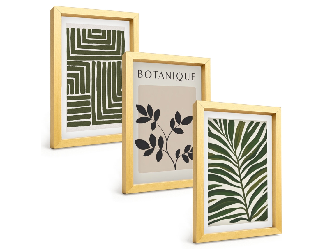Conjunto De Pinturasminimalismo Botânico Boho Moldura Dourada Quadros Para A Sala De Estar Espelharte (3 Peças 20x30 Cm)