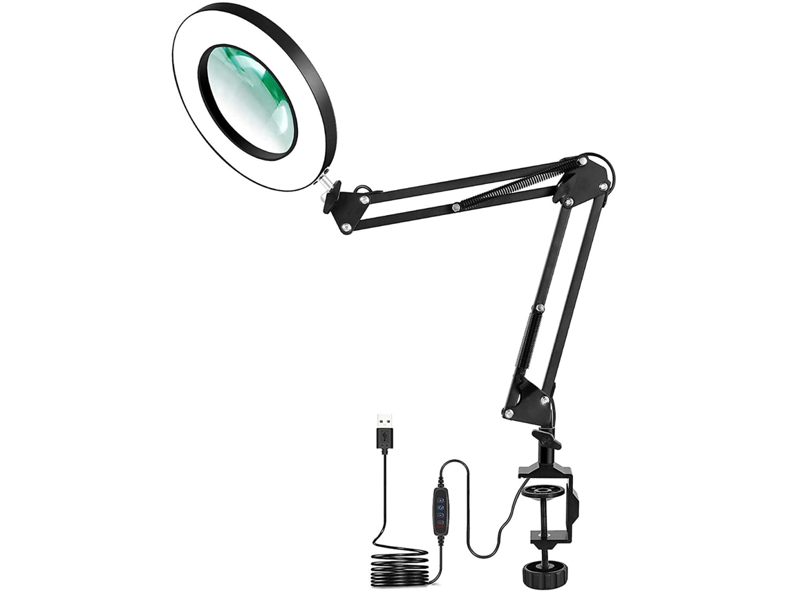 Lâmpada De Aumento Led Com Clipe, 3 Cores, 5 Dioptrias De Aumento, Braço Articulado Ajustável. Aquaforge