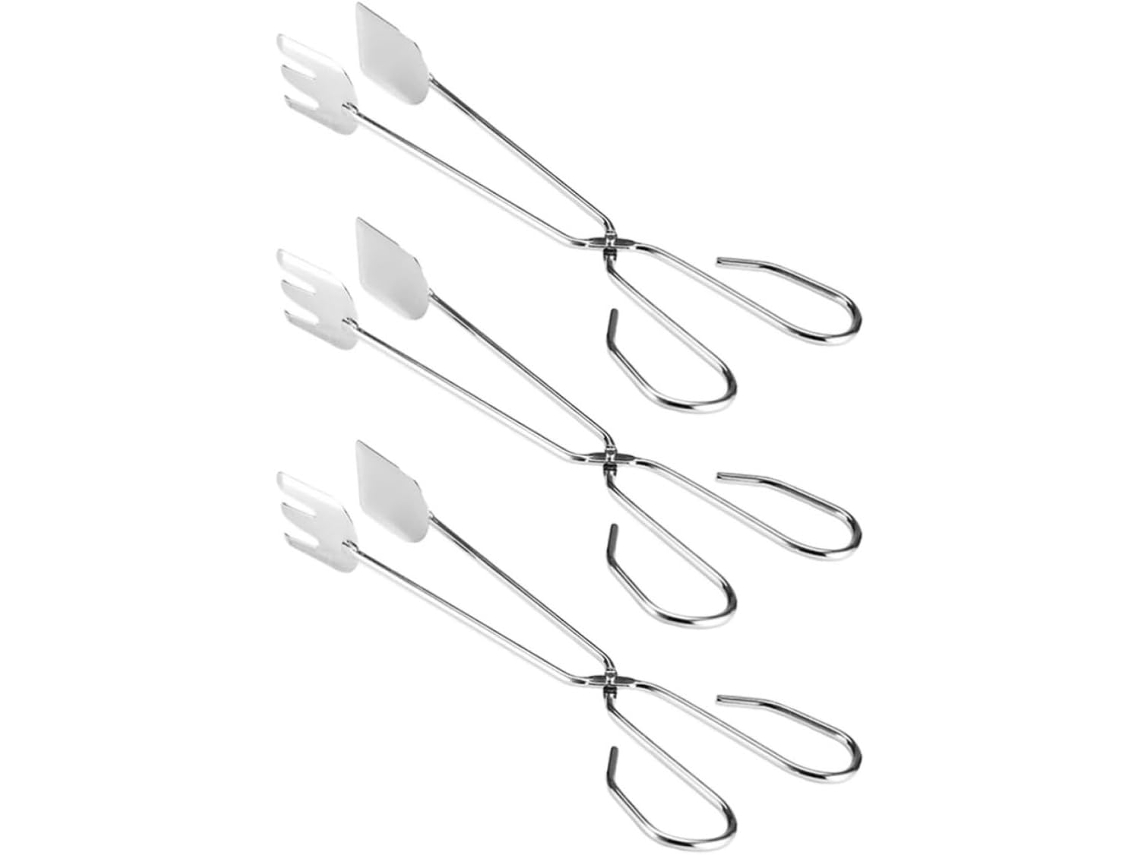 Conjunto De 3 Pinças Para Alimentos Uonlytech Em Aço Inoxidável Prateado Churrasco, Cabo Longo, Design Seguro E