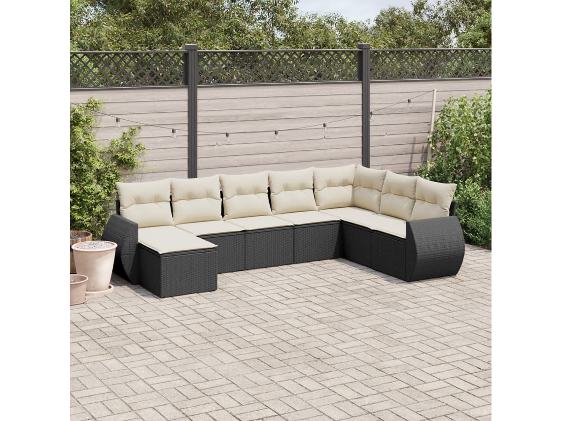 Vidaxl 8 Pcs Conjunto Sofás De Jardim Com Almofadões Vime Pe Preto