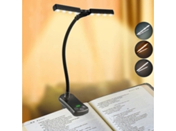 Rebe luz de Lectura Recargable Con 14 Leds, Cabezas Duales Ajustables, Clip para Libro/mesa, Luz de Cuidado Ocular para Estudio Y Trabajo Negro