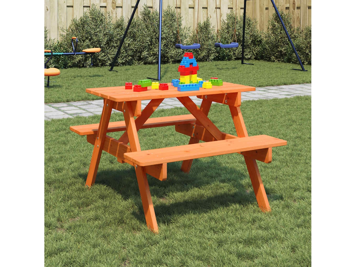 Vidaxl Mesa Piquenique 4 Crianças C/ Orifício Guarda-sol Abeto Maciço