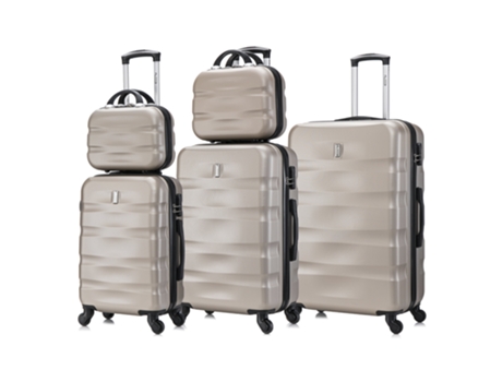 Conjunto de Malas de Viagem 5 Peças Mala de Cabine Mala Média Mala Grande 2X Necessaires Cadeado Integrado Champagne CELIMS FRANCE