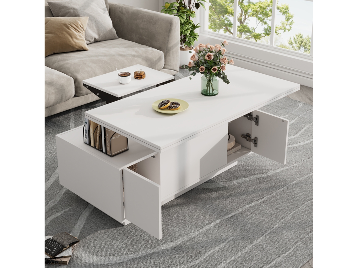 Mesa De Centro Moderna Com Mecanismo De Elevação Dupla E Compartimento Oculto – Suporta Até 50 Kg.