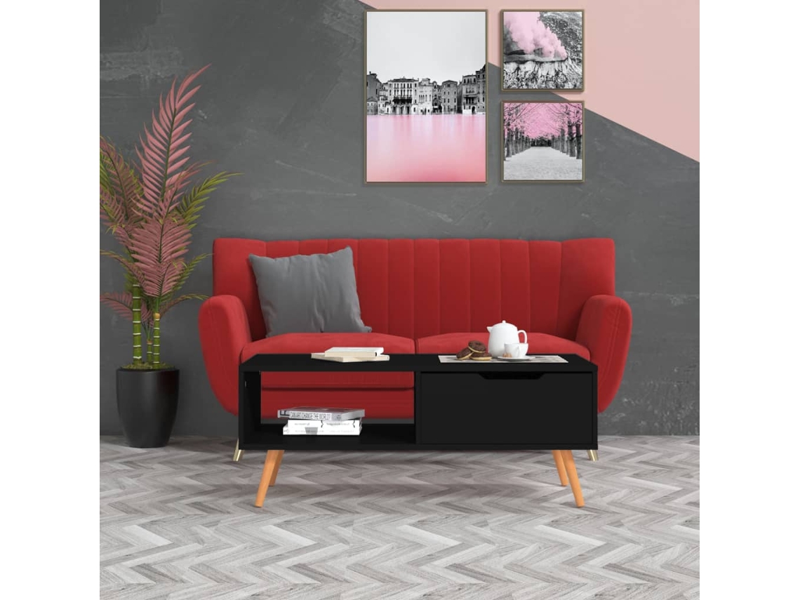 Vidaxl Mesa De Centro 100x49,5x43 Cm Derivados De Madeira Preto