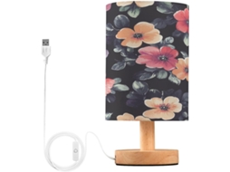 Abajur De Cabeceira Com Estampa Floral Em Aquarela, Luminária De Cabeceira Led, Luminária De Leitura Com Portas Usb E